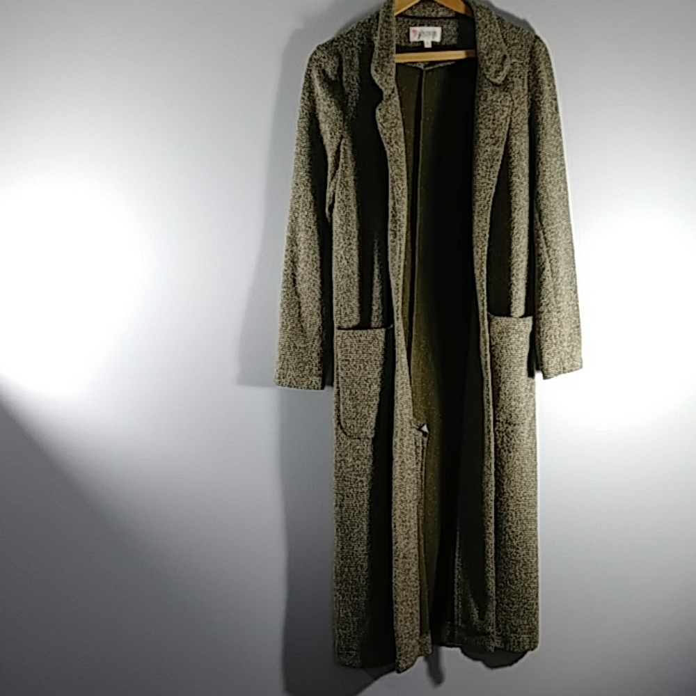 L'ATISTE by Amy army green/beige  Maxi open front Cardigan Sz S